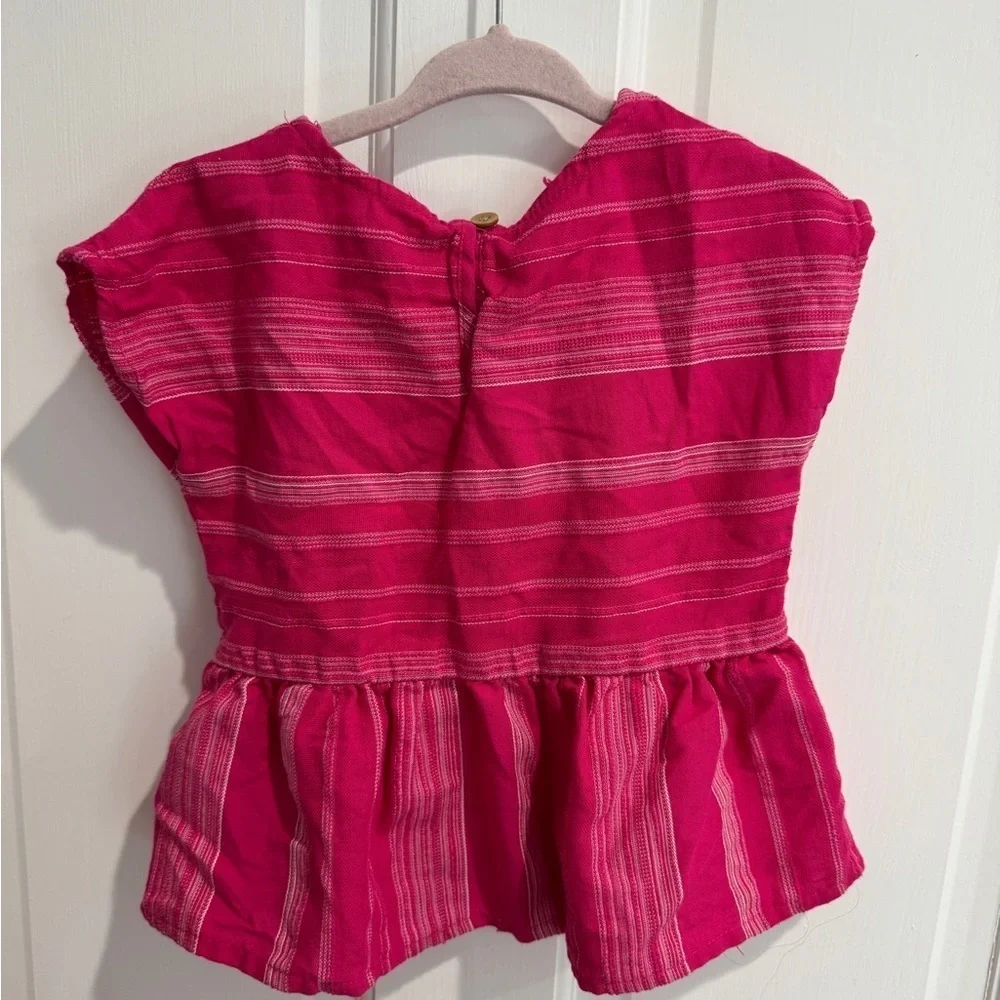 Genuine Kids by Osh Kosh Girls Pink & White Short Sleeve Top  Blouse w Tassels